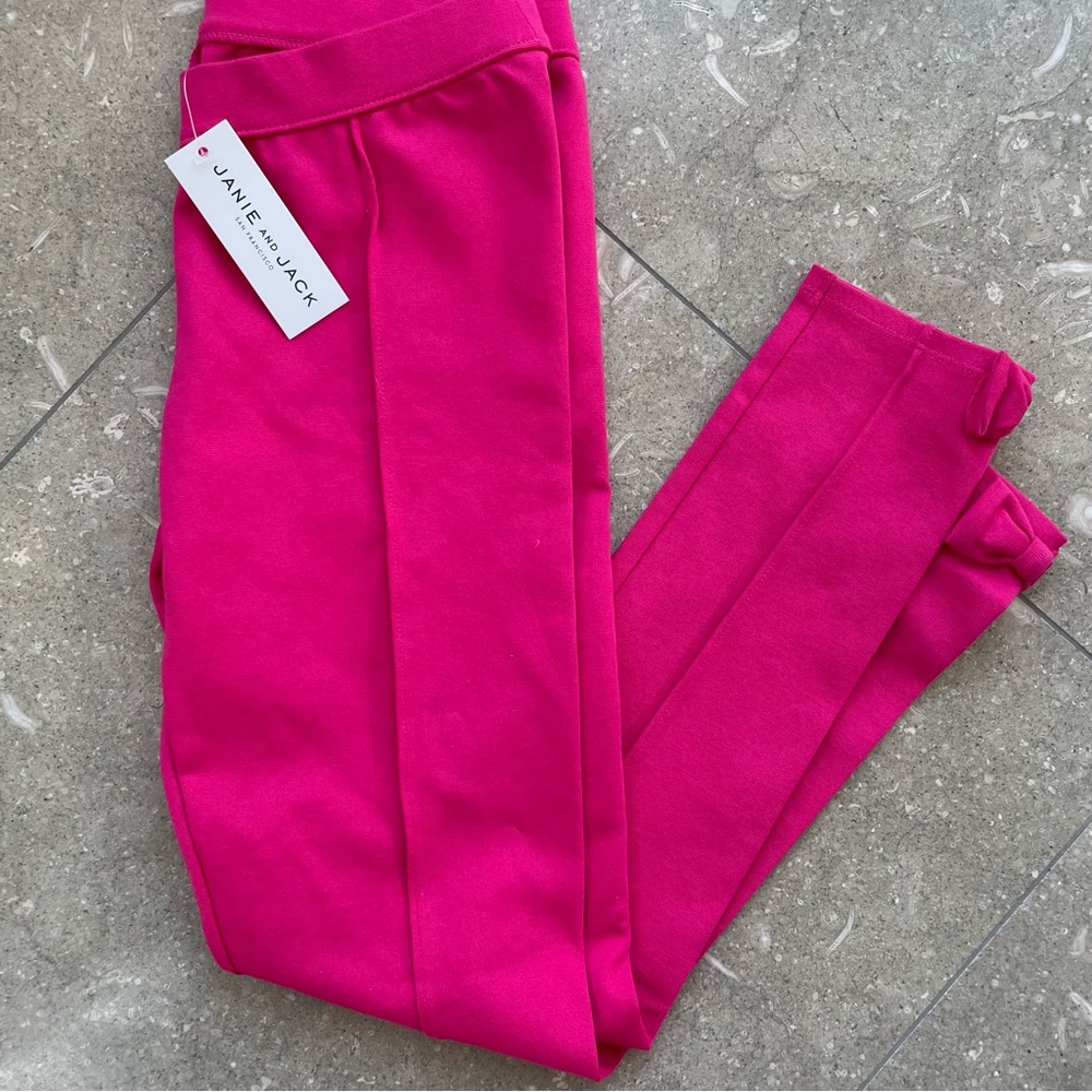 NWT Janie & Jack Ponte Pant Bow Detail at Ankle Bright Pink Size 12